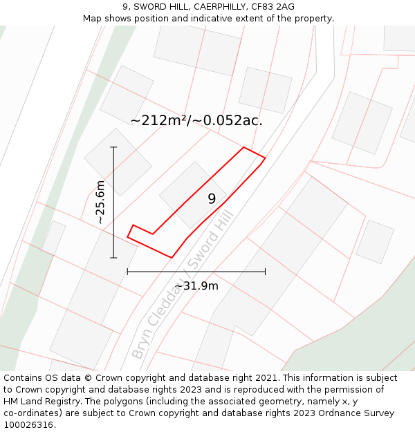 9, SWORD HILL, CAERPHILLY, CF83 2AG: Plot and title map