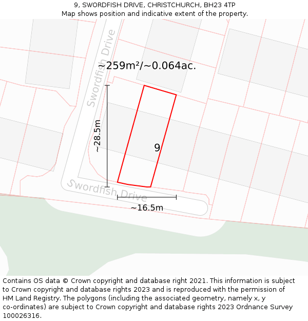 9, SWORDFISH DRIVE, CHRISTCHURCH, BH23 4TP: Plot and title map