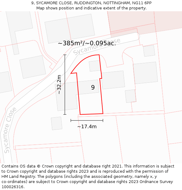 9, SYCAMORE CLOSE, RUDDINGTON, NOTTINGHAM, NG11 6PP: Plot and title map