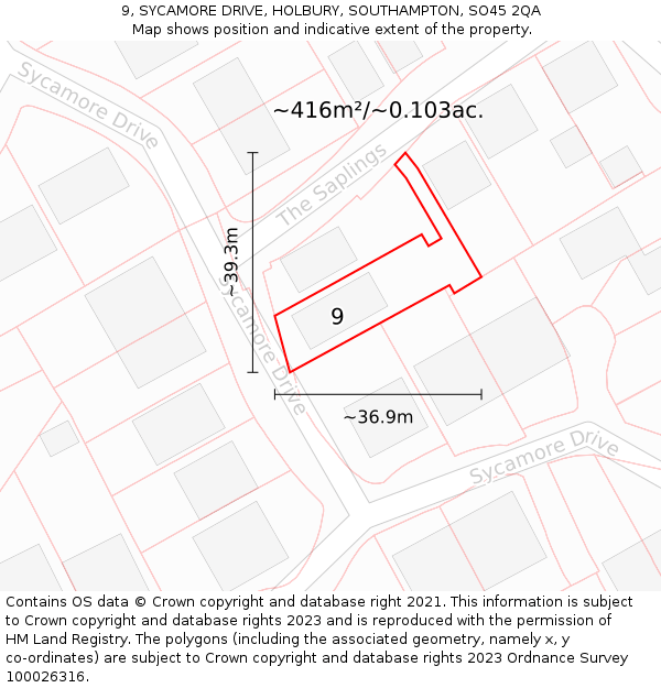 9, SYCAMORE DRIVE, HOLBURY, SOUTHAMPTON, SO45 2QA: Plot and title map