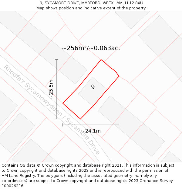 9, SYCAMORE DRIVE, MARFORD, WREXHAM, LL12 8XU: Plot and title map