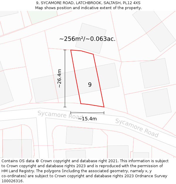 9, SYCAMORE ROAD, LATCHBROOK, SALTASH, PL12 4XS: Plot and title map