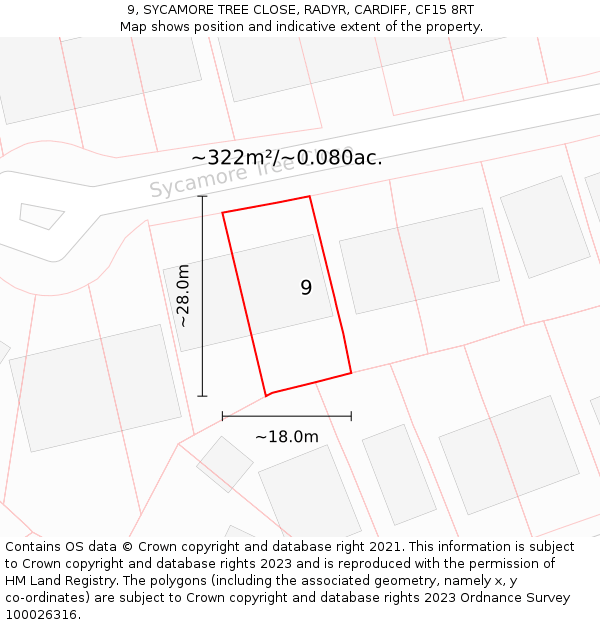 9, SYCAMORE TREE CLOSE, RADYR, CARDIFF, CF15 8RT: Plot and title map