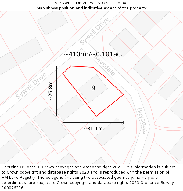 9, SYWELL DRIVE, WIGSTON, LE18 3XE: Plot and title map