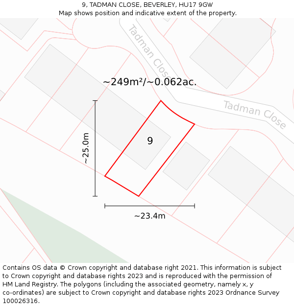 9, TADMAN CLOSE, BEVERLEY, HU17 9GW: Plot and title map