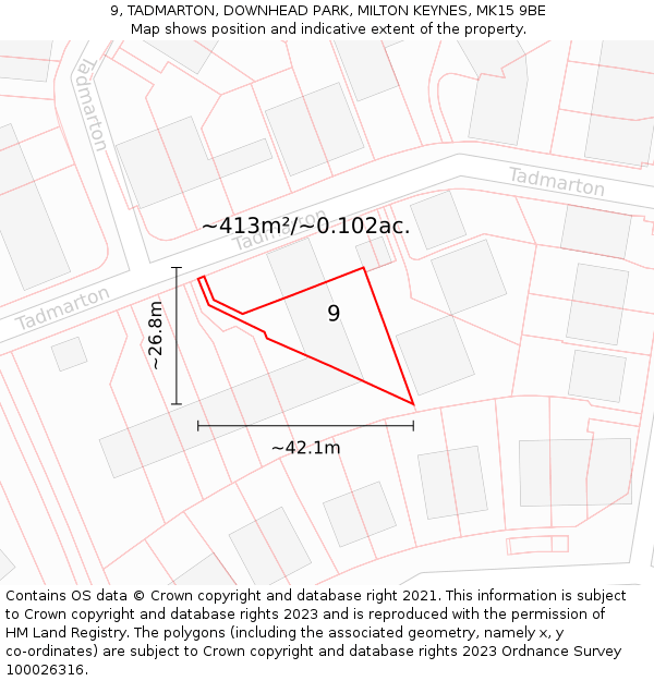 9, TADMARTON, DOWNHEAD PARK, MILTON KEYNES, MK15 9BE: Plot and title map