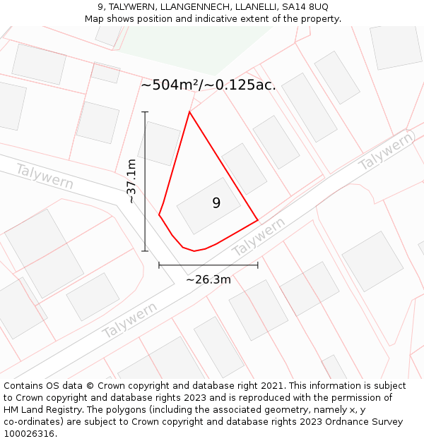 9, TALYWERN, LLANGENNECH, LLANELLI, SA14 8UQ: Plot and title map