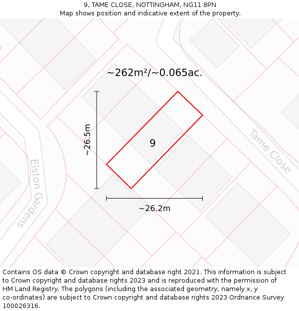 9, TAME CLOSE, NOTTINGHAM, NG11 8PN: Plot and title map