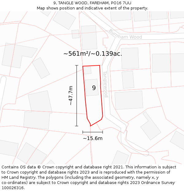 9, TANGLE WOOD, FAREHAM, PO16 7UU: Plot and title map