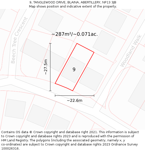 9, TANGLEWOOD DRIVE, BLAINA, ABERTILLERY, NP13 3JB: Plot and title map