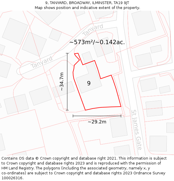 9, TANYARD, BROADWAY, ILMINSTER, TA19 9JT: Plot and title map