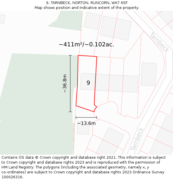 9, TARNBECK, NORTON, RUNCORN, WA7 6SF: Plot and title map