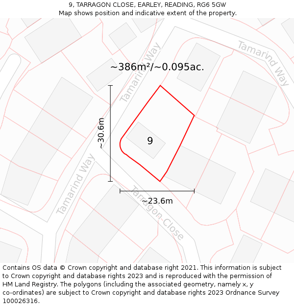 9, TARRAGON CLOSE, EARLEY, READING, RG6 5GW: Plot and title map