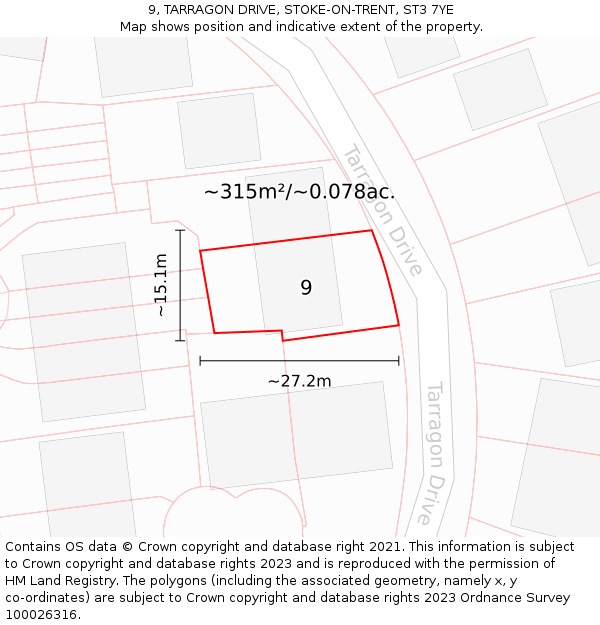 9, TARRAGON DRIVE, STOKE-ON-TRENT, ST3 7YE: Plot and title map