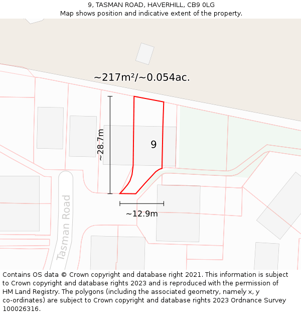 9, TASMAN ROAD, HAVERHILL, CB9 0LG: Plot and title map