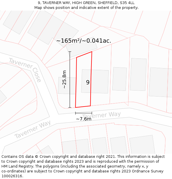 9, TAVERNER WAY, HIGH GREEN, SHEFFIELD, S35 4LL: Plot and title map