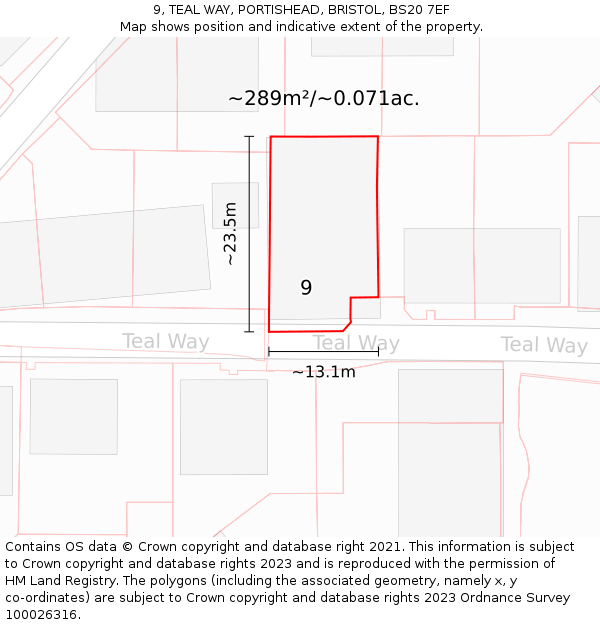 9, TEAL WAY, PORTISHEAD, BRISTOL, BS20 7EF: Plot and title map