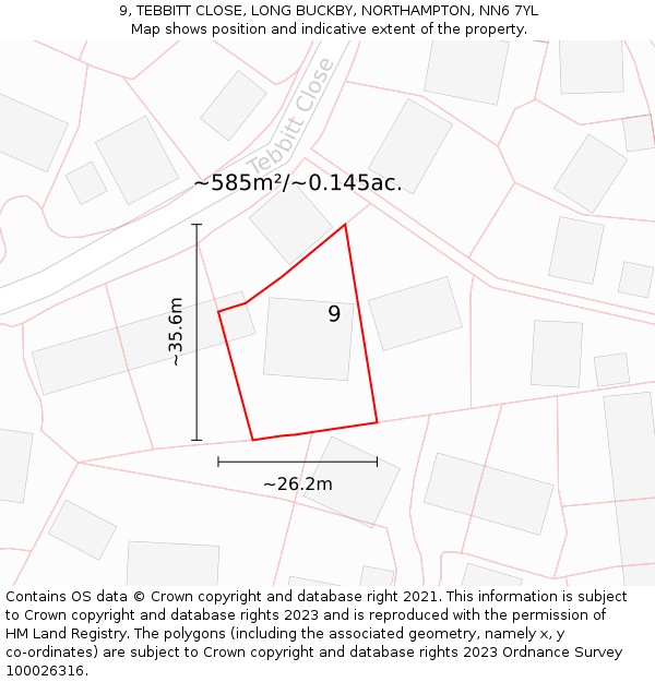 9, TEBBITT CLOSE, LONG BUCKBY, NORTHAMPTON, NN6 7YL: Plot and title map