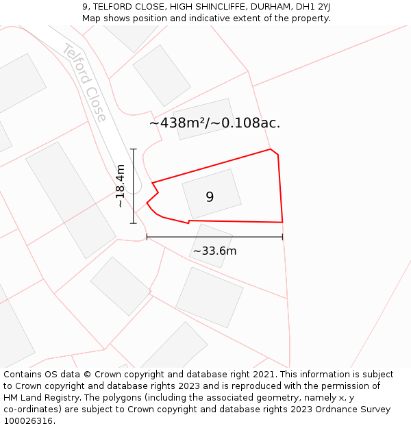 9, TELFORD CLOSE, HIGH SHINCLIFFE, DURHAM, DH1 2YJ: Plot and title map