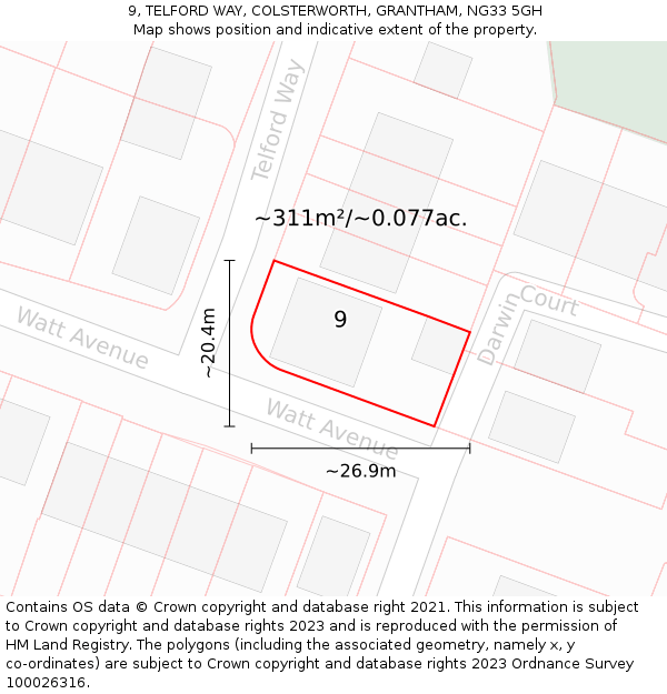 9, TELFORD WAY, COLSTERWORTH, GRANTHAM, NG33 5GH: Plot and title map