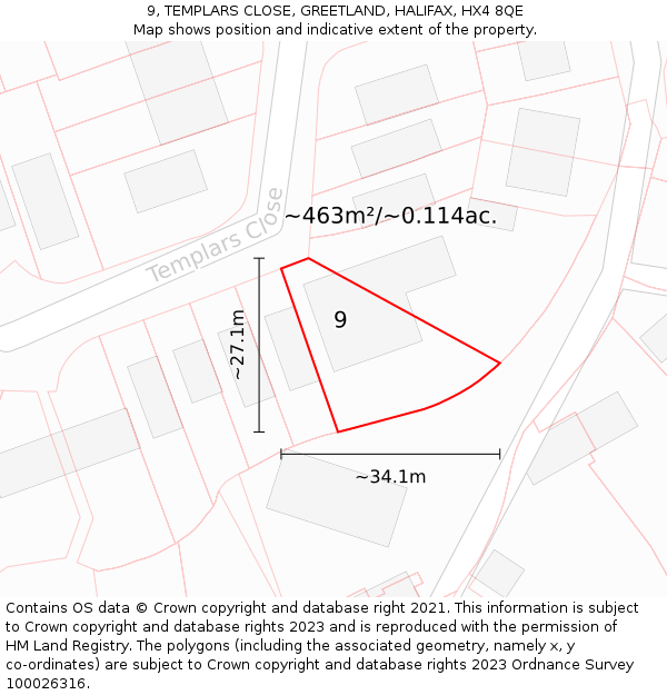 9, TEMPLARS CLOSE, GREETLAND, HALIFAX, HX4 8QE: Plot and title map