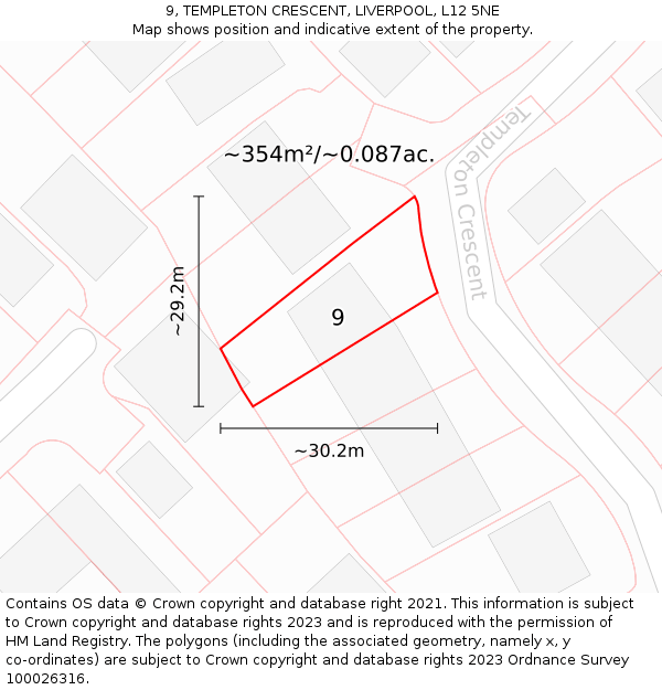 9, TEMPLETON CRESCENT, LIVERPOOL, L12 5NE: Plot and title map