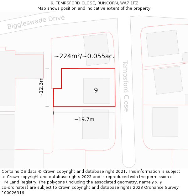 9, TEMPSFORD CLOSE, RUNCORN, WA7 1FZ: Plot and title map