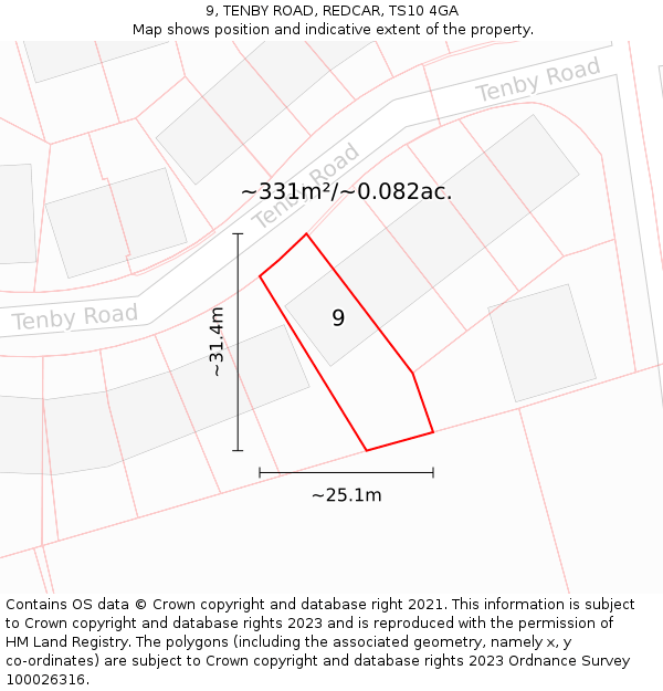 9, TENBY ROAD, REDCAR, TS10 4GA: Plot and title map