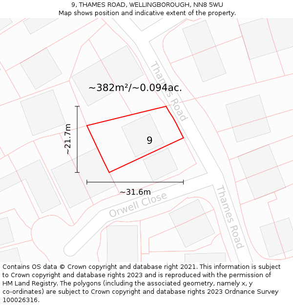 9, THAMES ROAD, WELLINGBOROUGH, NN8 5WU: Plot and title map