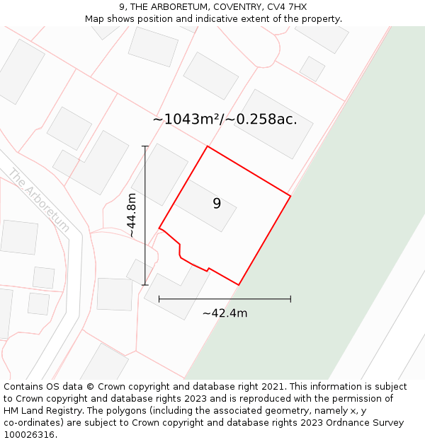 9, THE ARBORETUM, COVENTRY, CV4 7HX: Plot and title map