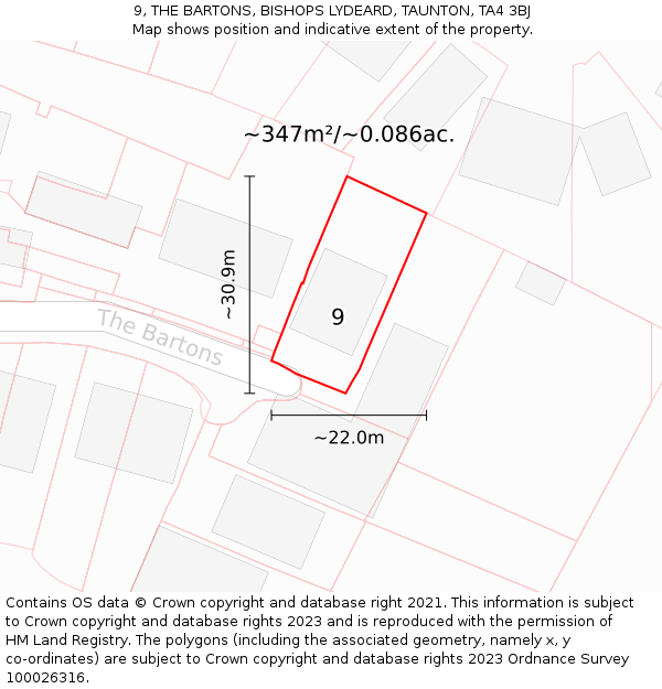 9, THE BARTONS, BISHOPS LYDEARD, TAUNTON, TA4 3BJ: Plot and title map