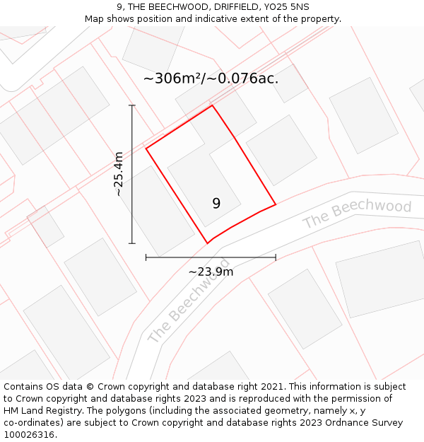 9, THE BEECHWOOD, DRIFFIELD, YO25 5NS: Plot and title map