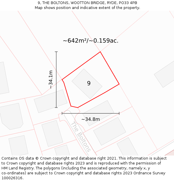 9, THE BOLTONS, WOOTTON BRIDGE, RYDE, PO33 4PB: Plot and title map