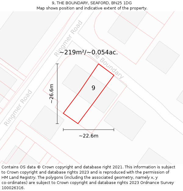 9, THE BOUNDARY, SEAFORD, BN25 1DG: Plot and title map