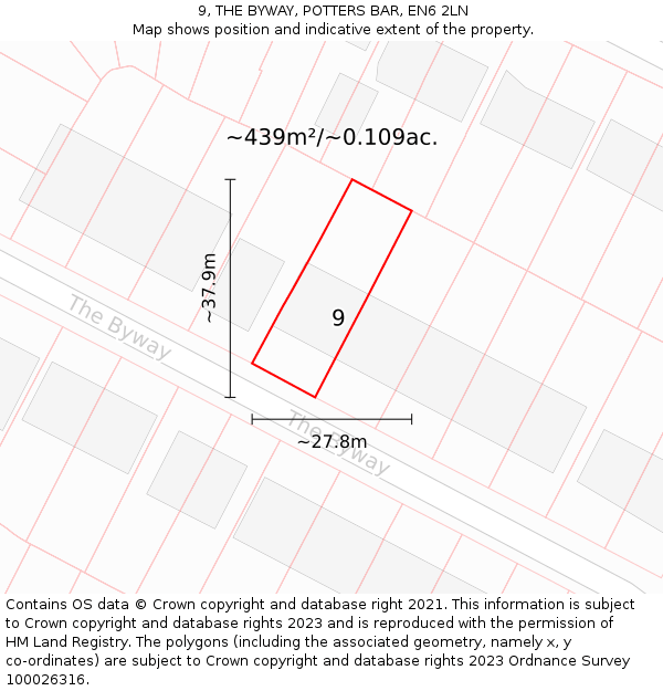 9, THE BYWAY, POTTERS BAR, EN6 2LN: Plot and title map