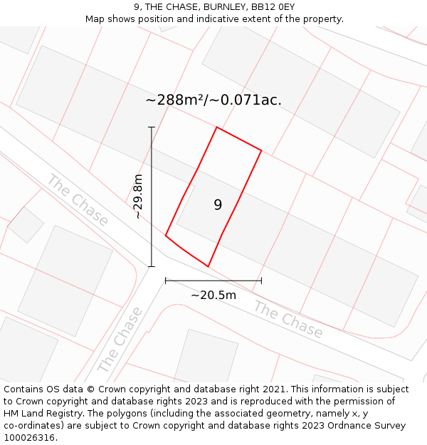 9, THE CHASE, BURNLEY, BB12 0EY: Plot and title map