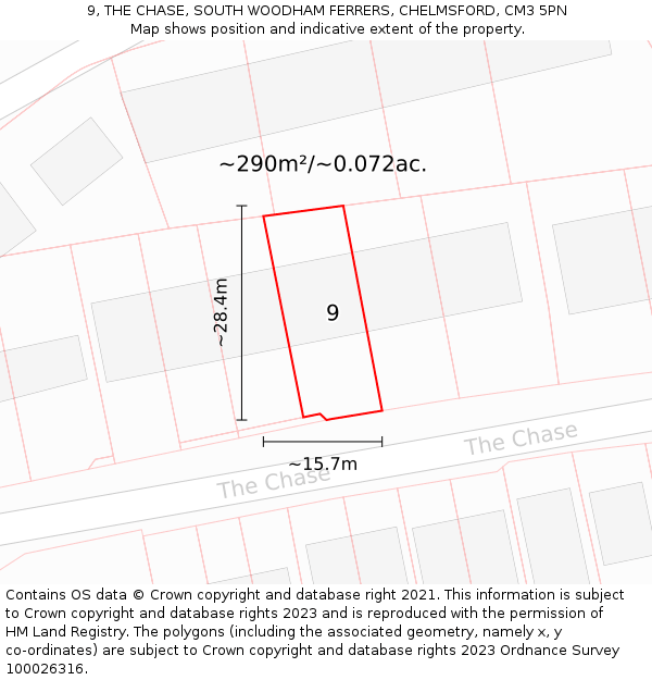 9, THE CHASE, SOUTH WOODHAM FERRERS, CHELMSFORD, CM3 5PN: Plot and title map