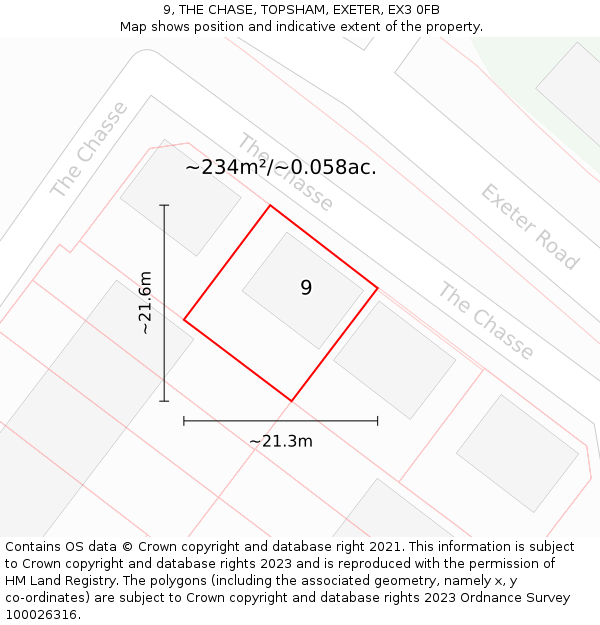 9, THE CHASE, TOPSHAM, EXETER, EX3 0FB: Plot and title map