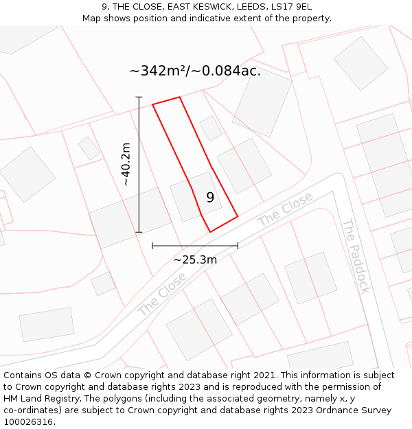 9, THE CLOSE, EAST KESWICK, LEEDS, LS17 9EL: Plot and title map