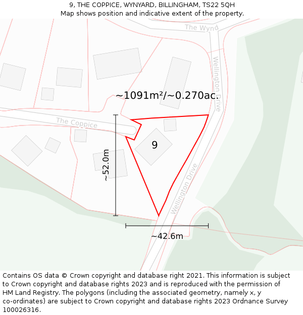 9, THE COPPICE, WYNYARD, BILLINGHAM, TS22 5QH: Plot and title map