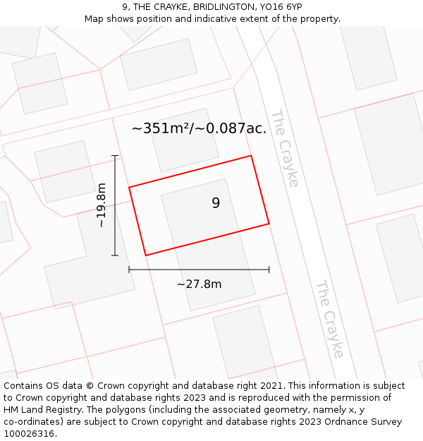 9, THE CRAYKE, BRIDLINGTON, YO16 6YP: Plot and title map