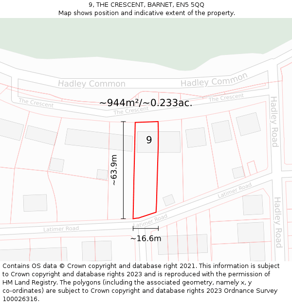 9, THE CRESCENT, BARNET, EN5 5QQ: Plot and title map