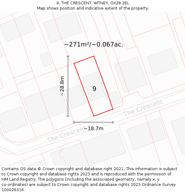 9, THE CRESCENT, WITNEY, OX28 2EL: Plot and title map