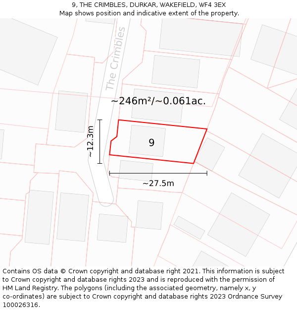 9, THE CRIMBLES, DURKAR, WAKEFIELD, WF4 3EX: Plot and title map