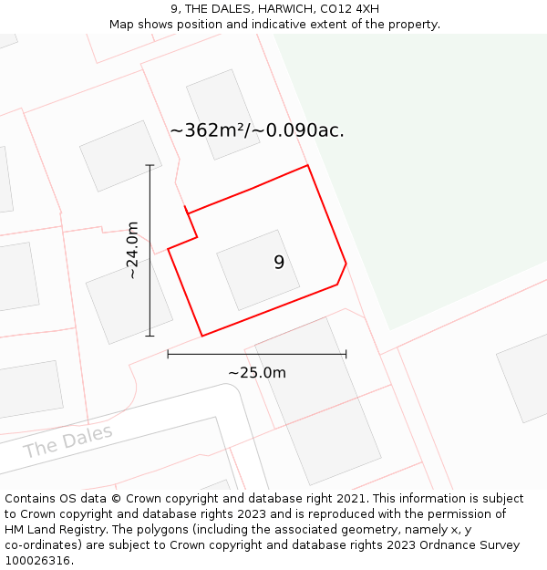 9, THE DALES, HARWICH, CO12 4XH: Plot and title map