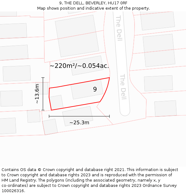 9, THE DELL, BEVERLEY, HU17 0RF: Plot and title map