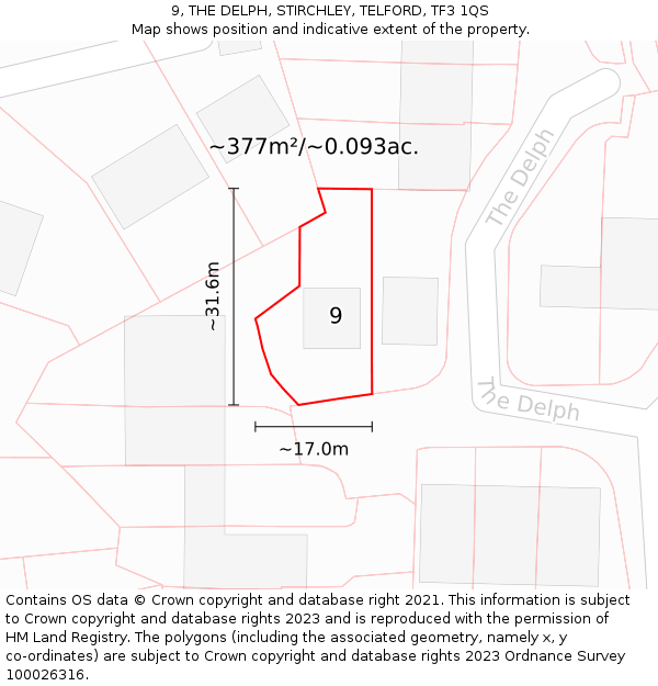 9, THE DELPH, STIRCHLEY, TELFORD, TF3 1QS: Plot and title map