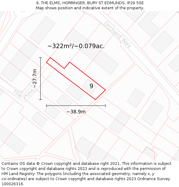 9, THE ELMS, HORRINGER, BURY ST EDMUNDS, IP29 5SE: Plot and title map