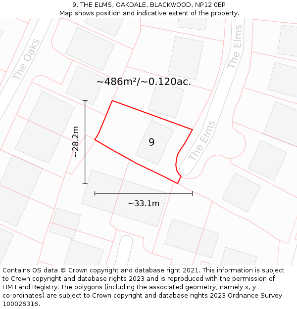 9, THE ELMS, OAKDALE, BLACKWOOD, NP12 0EP: Plot and title map