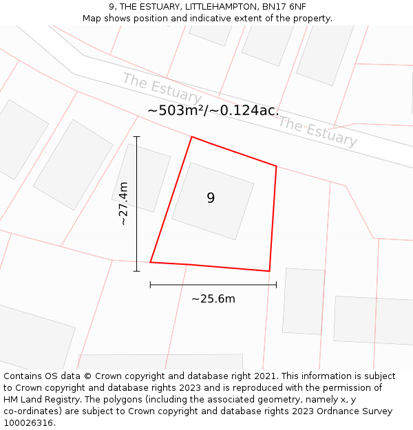 9, THE ESTUARY, LITTLEHAMPTON, BN17 6NF: Plot and title map